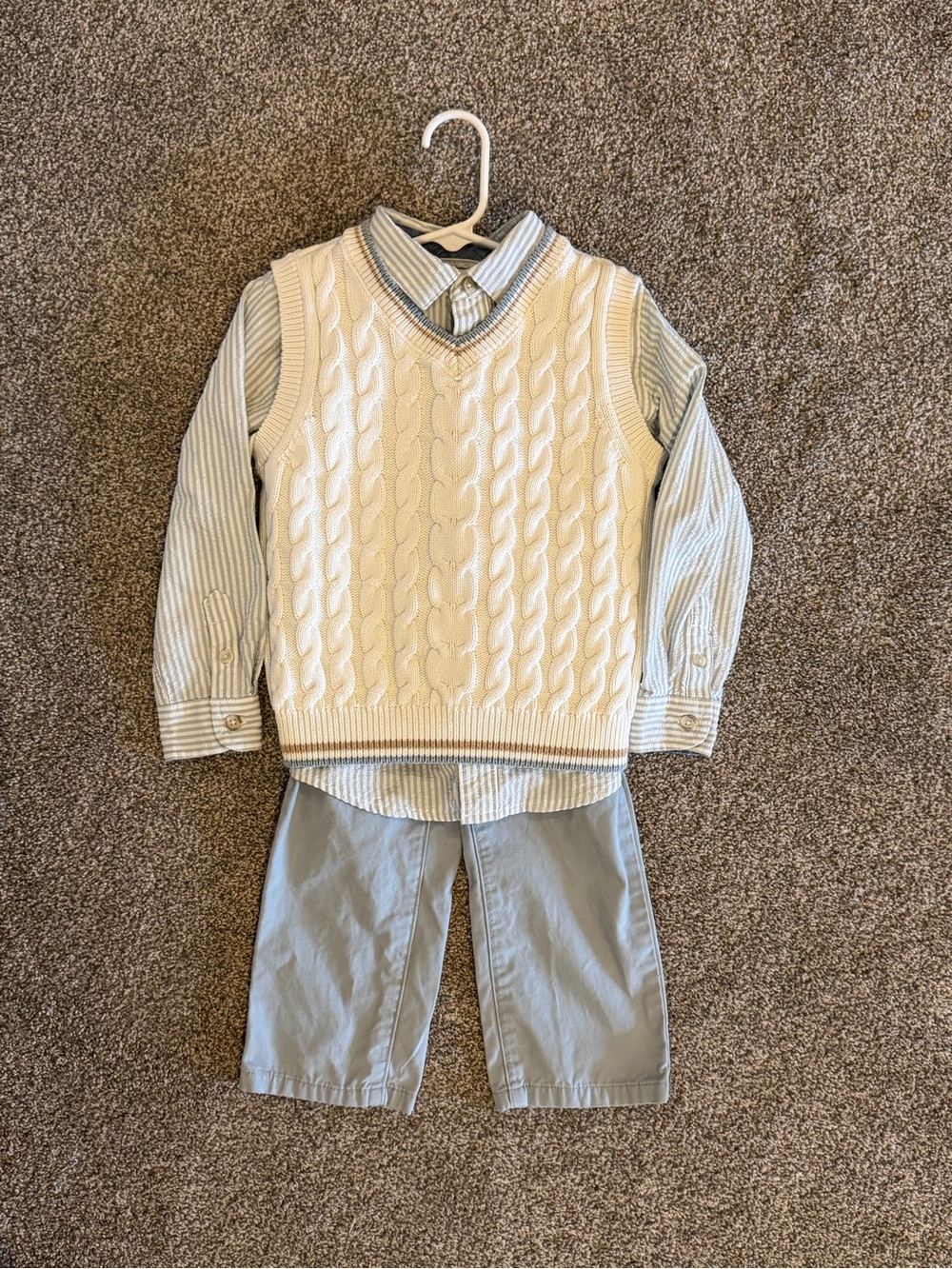 Gymboree Classic Cream Cable-Knit Vest with Light Blue Shirt and Pants - Toddler